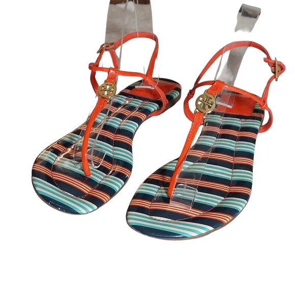 Tory Burch Emmy Habanero Pepper Stripe Cushioned Footbed Sandals - Picture 6 of 16